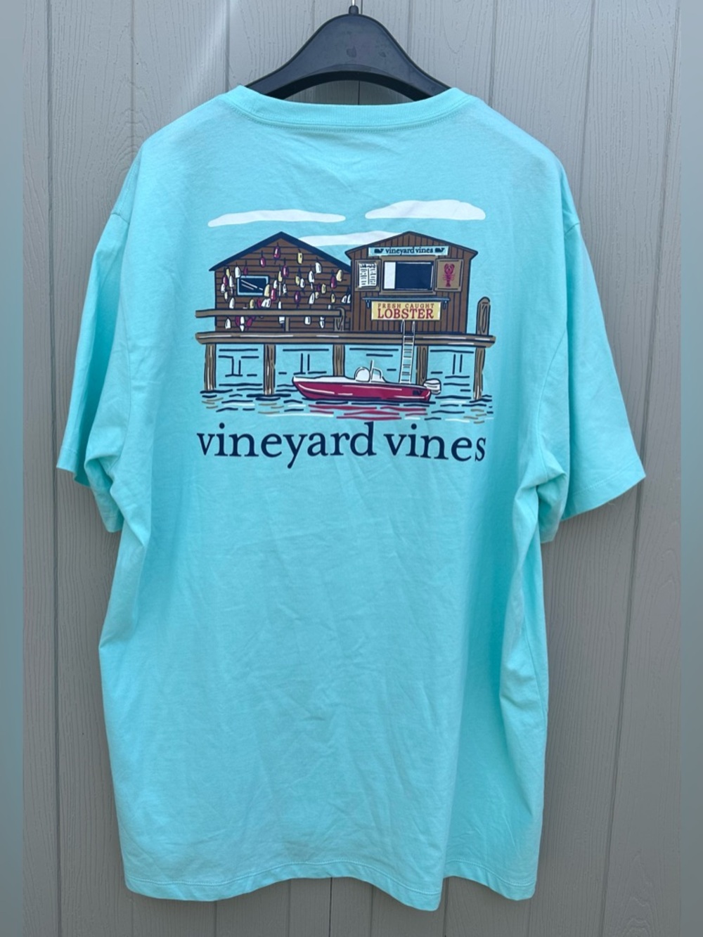 Vineyard Vines Aqua Blue Pocket T-Shirt Size L – Lobster Dock Graphic NWT